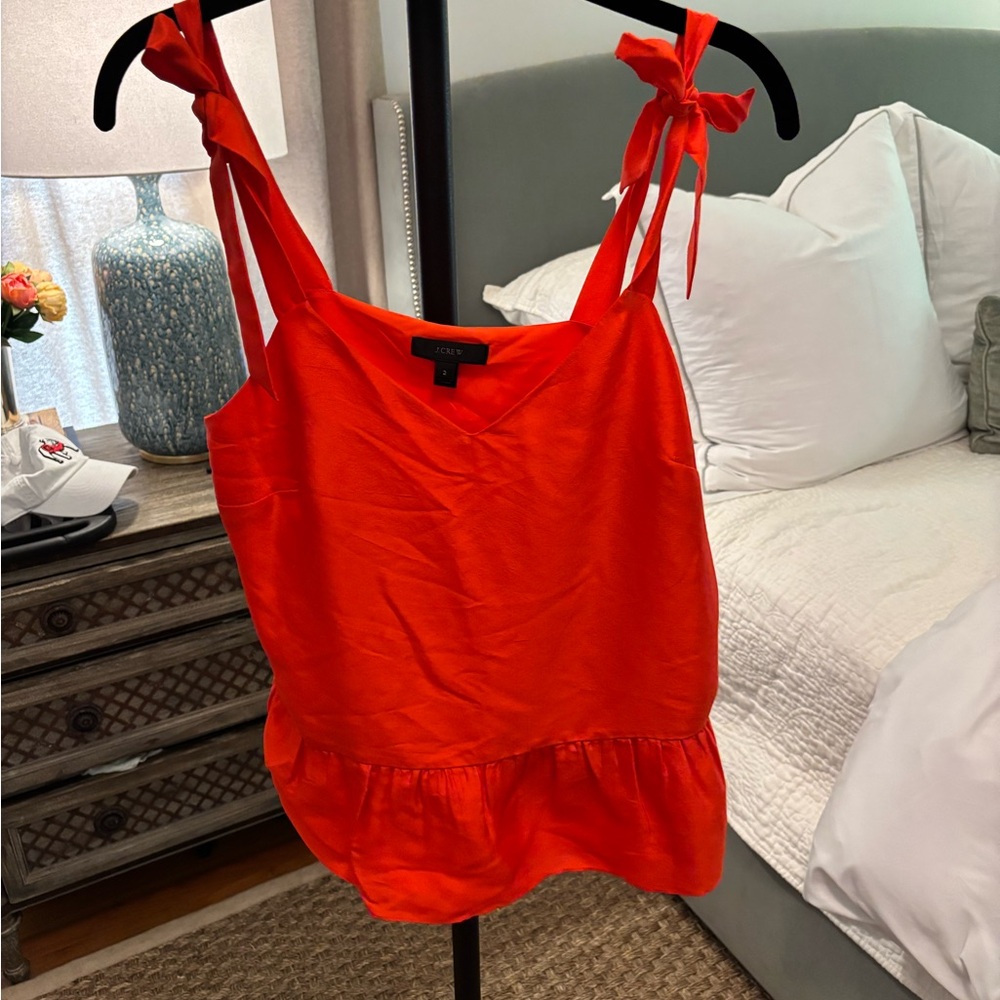 J. Crew Red Sleeveless Tie Front Peplum Tank Top